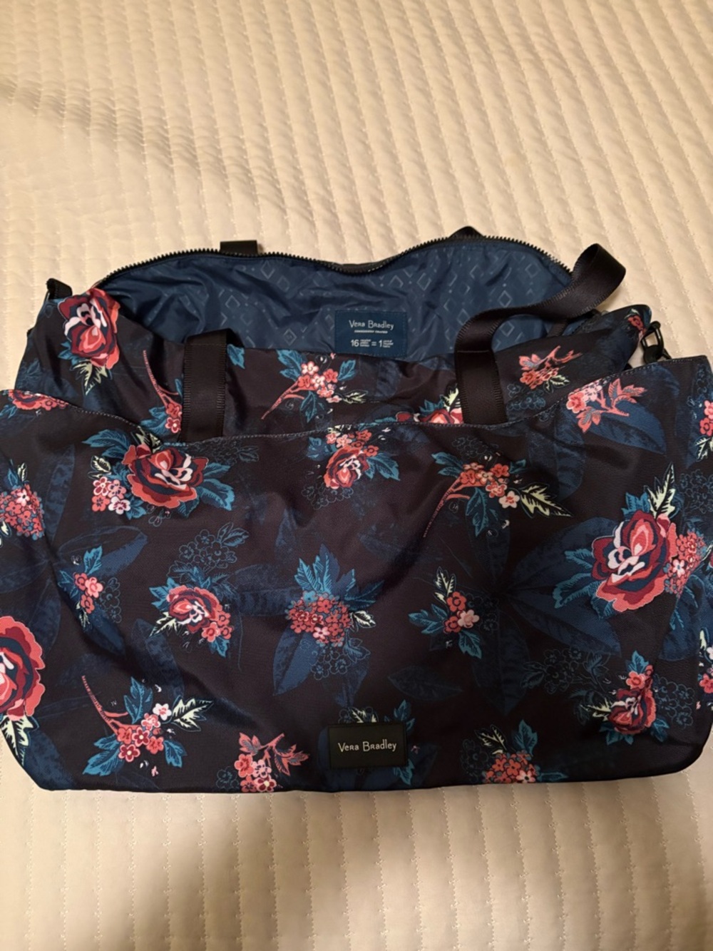 Vera Bradley Navy Floral Shoulder Tote with Pink & Teal Accents